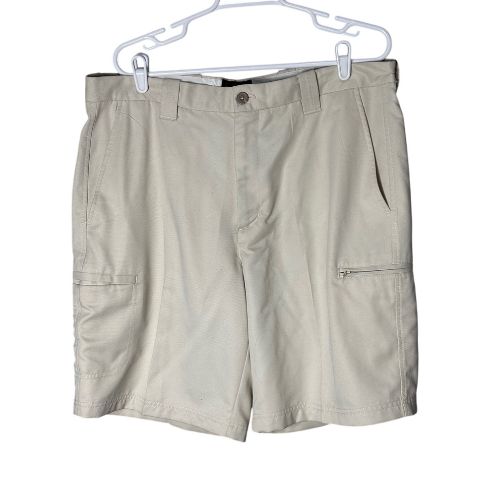 David Taylor Pro Mens Cargo Shorts Tan Khaki Size 38 Flat Front Zipper Pocket‎